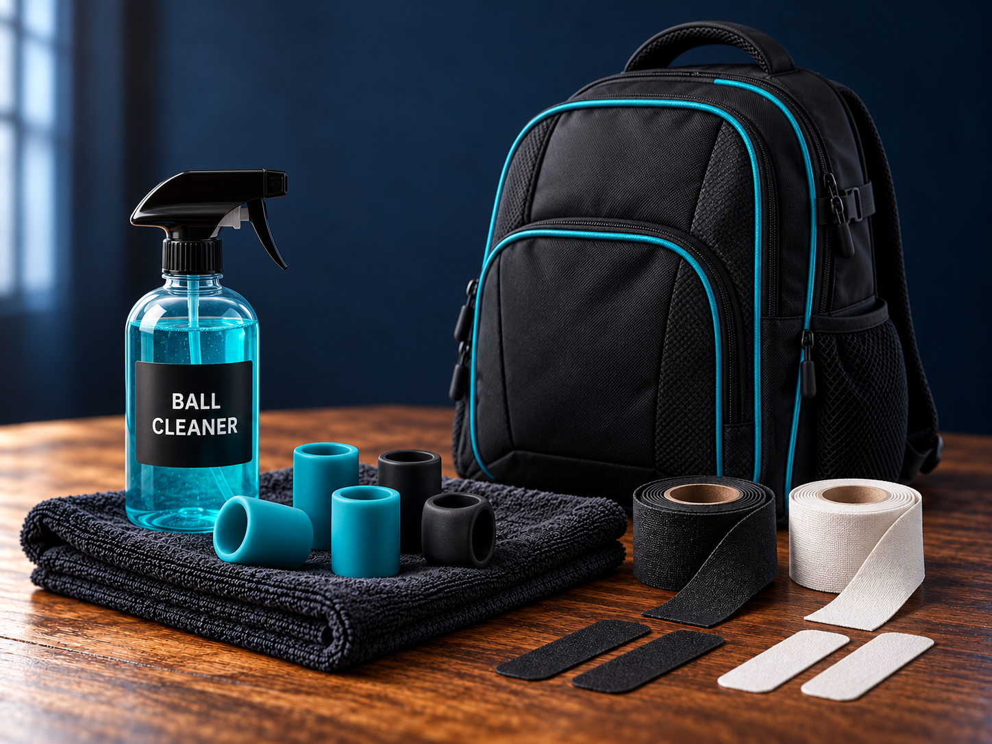 Ballreiniger, Fingereinsätze, Tapes und Rucksack – KI-generiertes Symbolbild